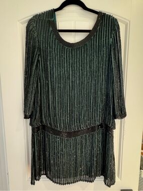 Emerald Green Scoop Back Beaded Mini Dress